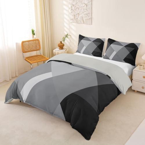 Feelyou Geometric Abstract Duvet Cover Queen Size Gray White Comforter