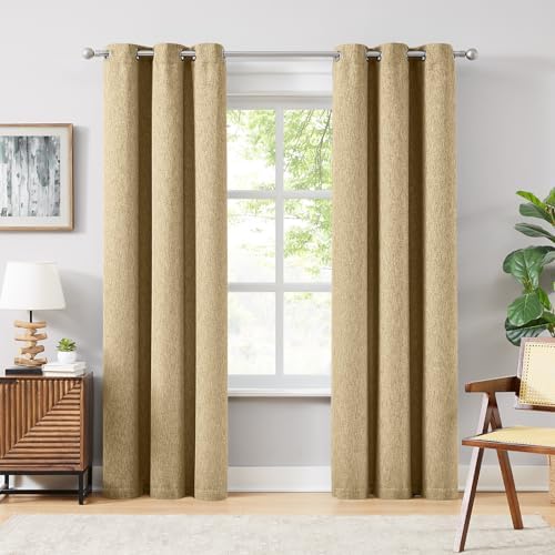 Melodiux Beige Linen Textured Room Darkening Curtains for Bedroom