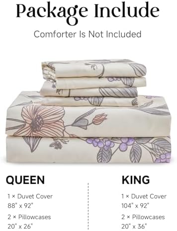Simple&Opulence 100% Cotton Duvet Cover Set Queen Size, 3Pcs Cream