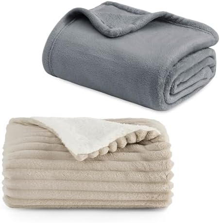 Bedsure Fleece King Size Blankets for Bed Grey 108x90&Sherpa Throw