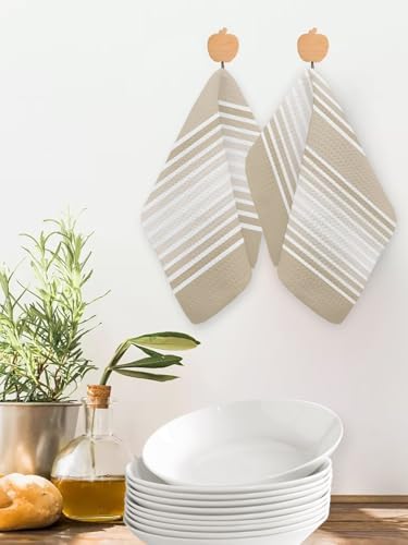 Brown Striped Waffle Kitchen Towel Set of 3 Modern Farmhouse Stripe