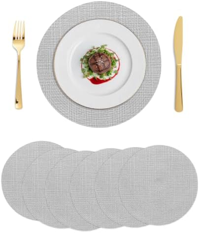 Vintage Grey 15 Inch Round Placemats Set of 6, Country Rustic