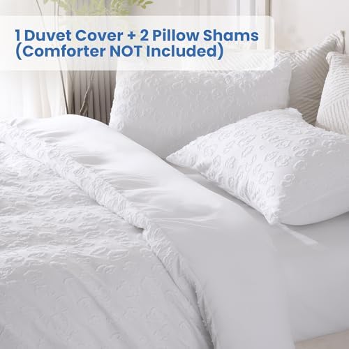 White Leopard Textured Tufted Duvet Cover Set King Size, 3 Pcs Ultra