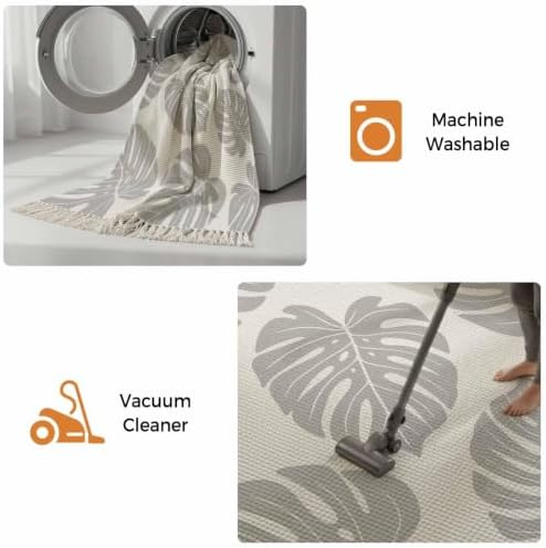 Gray Monstera Leaf Hallway Runner Rug 2'x5', Tropical Plant Foliage