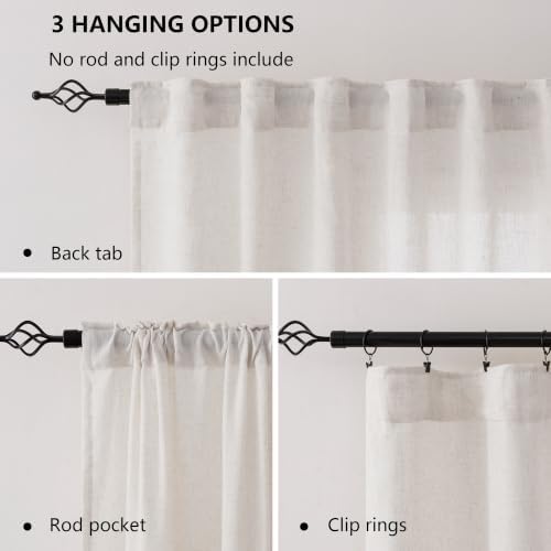 Linen Blended Sheer Curtains & Drapes - 63 Inches 2 Panels Set