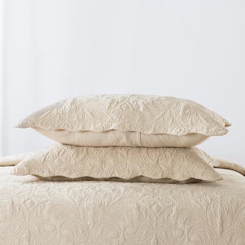 HoneiLife Quilt Set Queen Size - 3 Piece Embroidered Microfiber