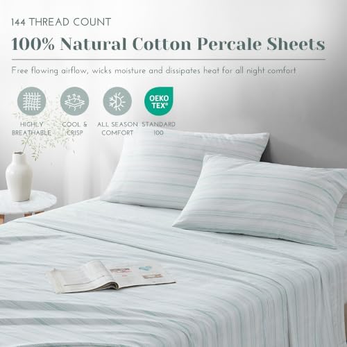 Comfort Spaces 100% Cotton Percale Sheets Twin Sheet Set 3 Pcs, Good