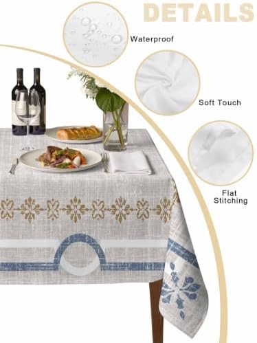Soft Grey Double Lines Rectangle Tablecloth 60 x 120 Inches Modern