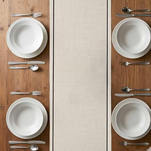 Beige Letter Table Runner Linen Burlap Table Runner 72 Inches Long