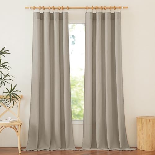 NICETOWN Rod Pocket & Back Tab Thick Flax Semi Sheer Linen Curtains