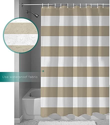 Tan Taupe Stripe Shower Curtain for Bathroom Hotel Quality Fabric