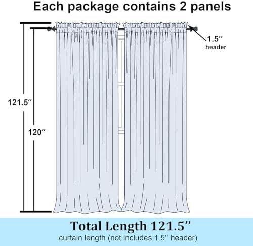 Simplebrand Ivory Sheer Curtains 120 Inches Long 2 Panels for Living