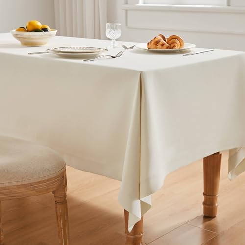 ZeeMart Linen Textured Rectangle Table Cloth, 52x70 Inch Ivory