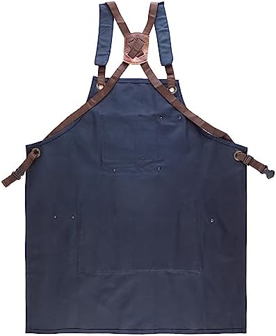 Cross Back Canvas Aprons With Pockets |Adjustable Leather Strap|Work