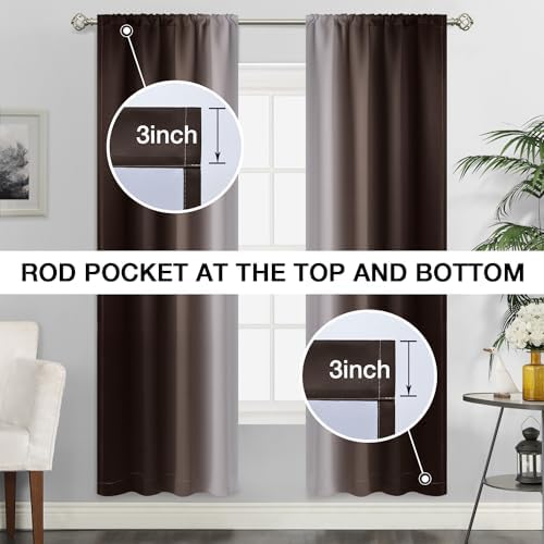 SimpleHome Ombre Rod Pocket Brown Curtains for Bedroom, 42Wx72L
