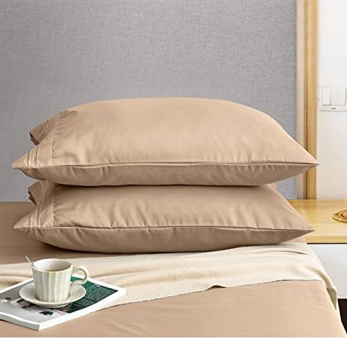 P Pothuiny 100% Microfiber Pillow Cases - Super Soft Beige Pillow