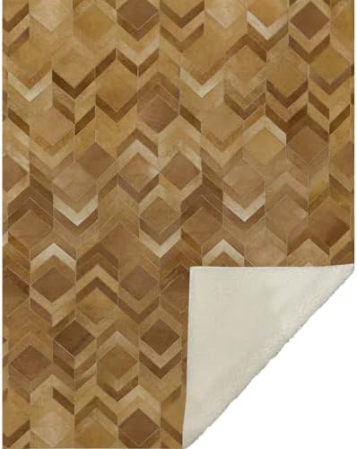 HomeRoots 50" X 70" Brown Beige and Gold Geometric Microfiber Plush