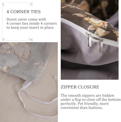 Zusbest Grey Brown Duvet Cover Set Queen Size 100% Cotton Shabby