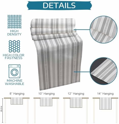Grey Striped 120 Inch Table Runner, Modern Farmhouse Geometric Thine
