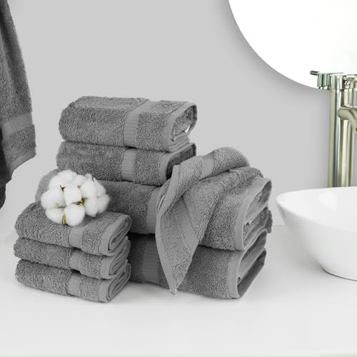 Chakir Turkish Linens 100% Cotton 8-Piece Towel Set, Gray