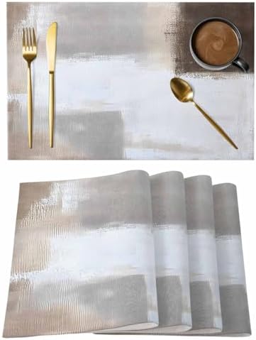 Placemats Set of 8, Grey Brown Woven Placemat, Linen Place Mats for