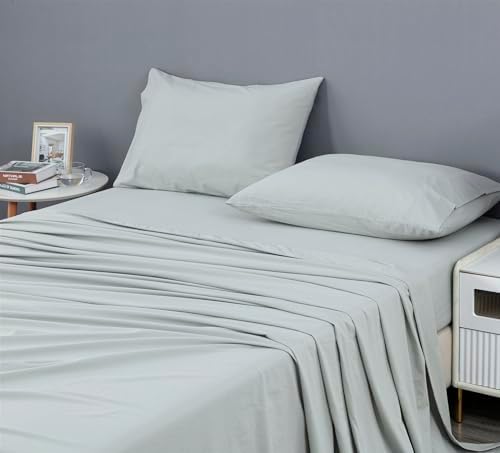 Chezmoi Collection Solid Light Gray 100% Washed Cotton Bed Sheet Set