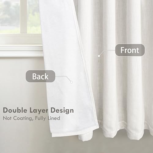 DriftAway 100% Blackout Natural Cream Linen Curtains for Bedroom