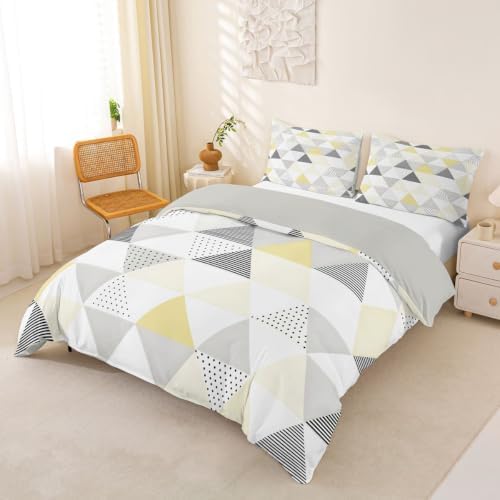 Erosebridal Yellow Gray Geometric King Size Duvet Cover, Patchwork