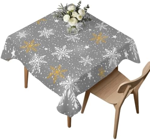 Gray Christmas Tablecloth Square Table Cloth 60x60, Waterproof