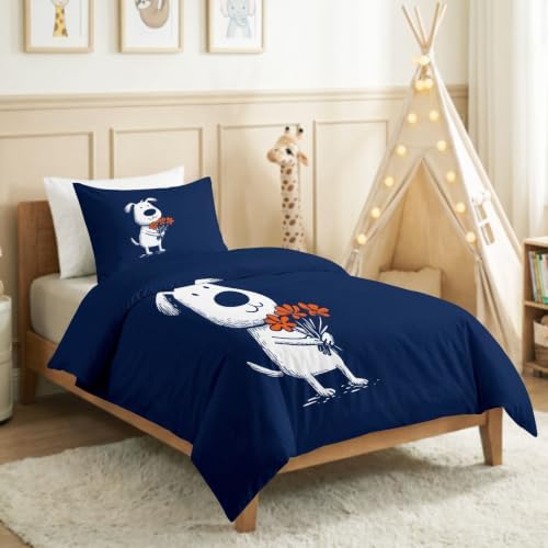 King Duvet Cover Set Animals Puppies Floral Printed Duvet Cover