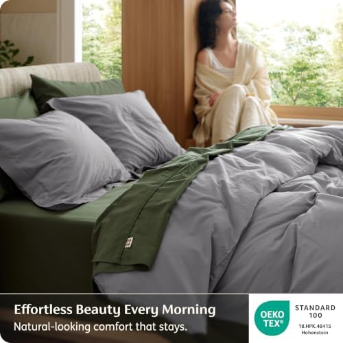 Bedsure PureWoven 100% Washed Cotton Duvet Cover Set, King Size, 3-PC