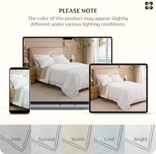 Bedsure PureWoven 100% Cotton Percale Duvet Cover Queen, Leaf Edge