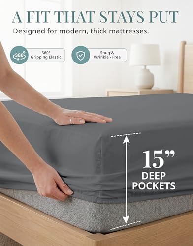 450TC 100% Cotton King Sheet Set - Silky Smooth Sateen Weave, Charcoal