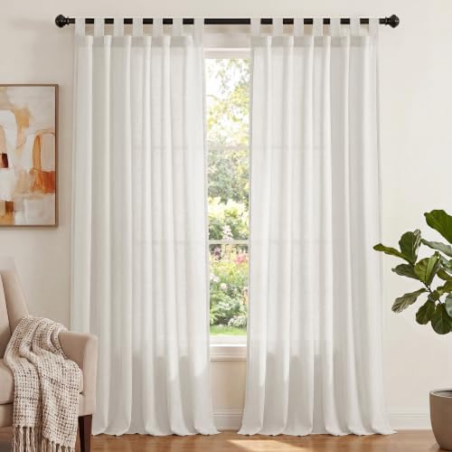 PrinceDeco Linen Semi Sheer Curtains for Living Room, 52x96 inch, Off