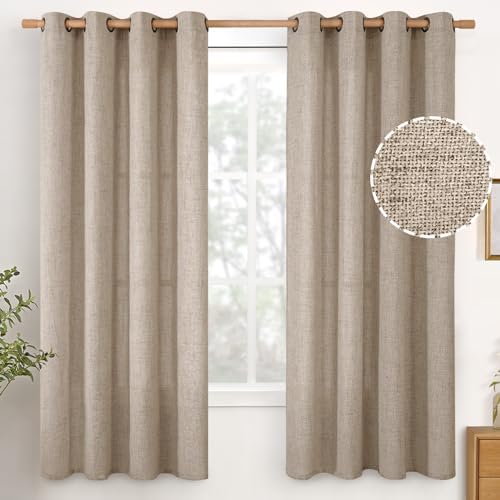 YoungsTex 68 Inch Length Burlap Linen Curtains 2 Panels Set for Living