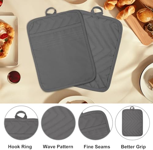 GeeRic Pocket Cotton Pot Holders, 2 Pack Heat-Resistant Quilted Hot