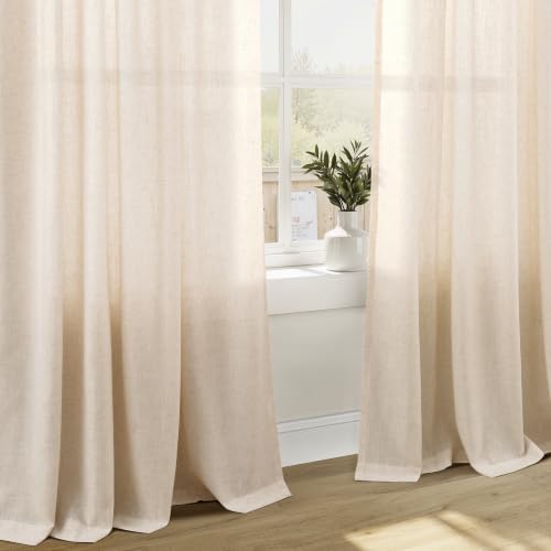 Naturoom Linen Curtains 63 Inch Long for Living Room Cream Beige