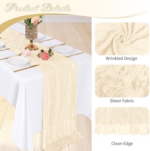 3 Pack Ivory Cheesecloth Table Runner, 17 x 108 inch, Semi Sheer Boho