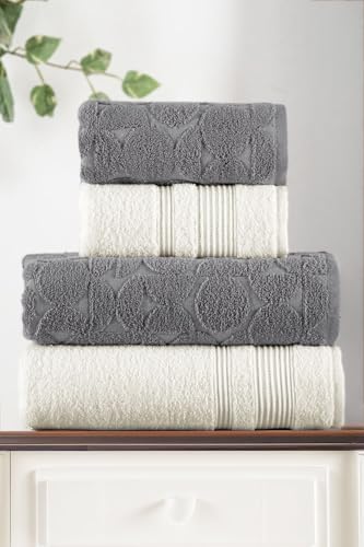 SODEF Bath Towel Set 4-Piece 100% Cotton Turkish Towels, Soft
