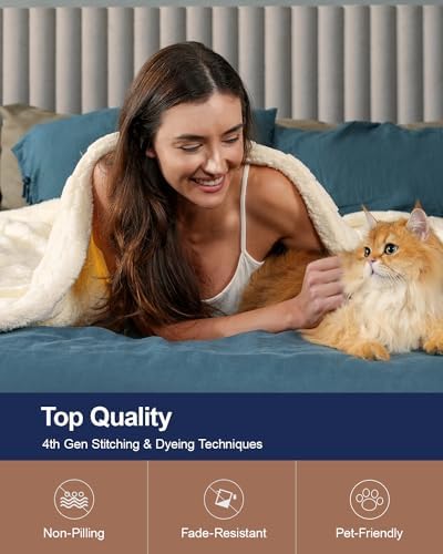 Pawque Soft Sherpa Fleece Cream White Throw Blanket King Size for