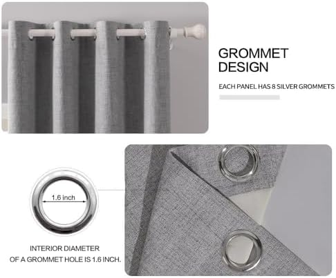 MIULEE 100% Blackout Linen Curtains for Bedroom 52x63 Inches Grey