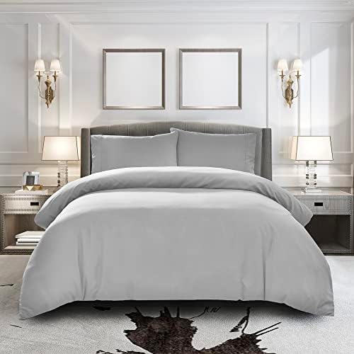 Duvet Cover King [3-Piece, Light Grey] - 1 Comforter Protector with