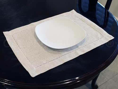 CleverDelights 14" x 20" Hemstitched Placemats - Sand Color - 12 Pack