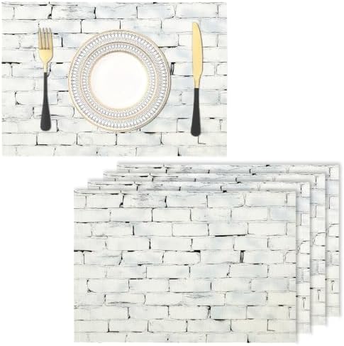White Brick wall Placemats Set of 8 - Durable Soft Washable Table