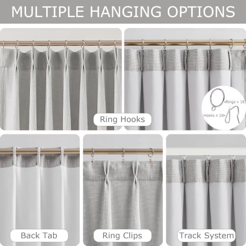 Vision Home Novlin Gray Pinch Pleated Light Filtering Curtains 40Wx108