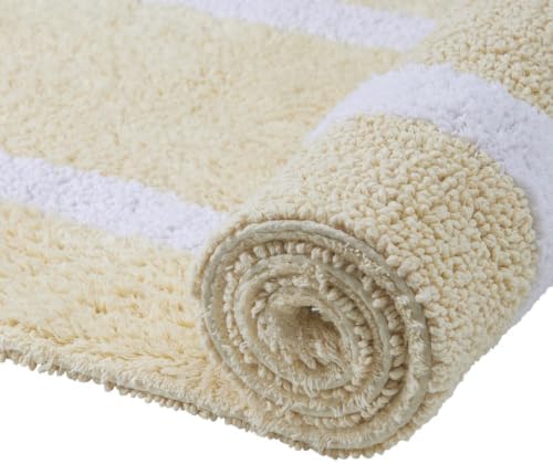 TRP Tufted Cotton Sand White Bathroom Rugs Sets 3 Piece