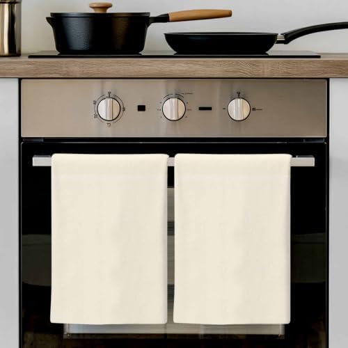 Cream Kitchen Towels Set of 3, Solid Color Absorbent Dish Cloths 18 x