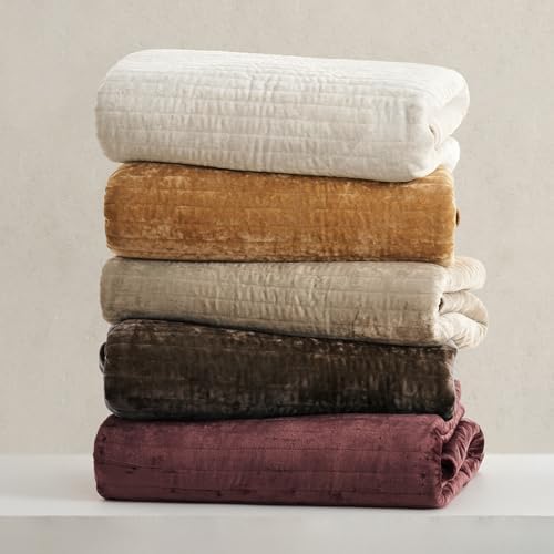 EverGrace Stripe Channel Luxury Velvet Quilt Set King Size, Walnut