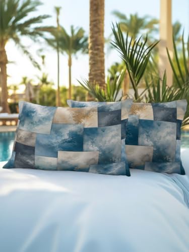 Outdoor Throw Pillow Set of 2, Abstract Fluid Art Waterproof Pillow