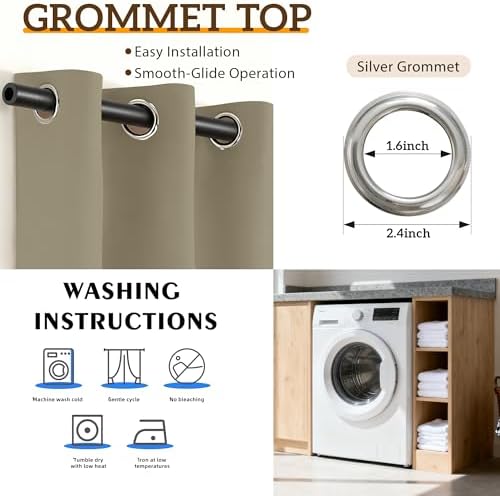 2 Panels 100% Blackout Curtains, Midweight Grommet Drapes
